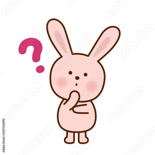 考え中のうさぎのかわいいイラスト