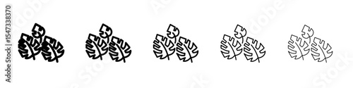 Monstera leaves icon flat illustration set logo