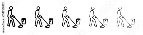Mopping floors icon flat illustration set logo