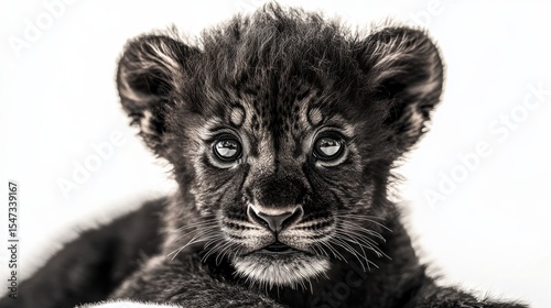 The silhouette of a roaring lion cub is defined by its miniature size and clearly outlined fur