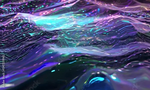 Abstract iridescent waves with colorful highlights, a mesmerizing liquid motion background video