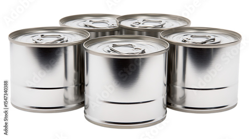 Four metal food cans isolated on transparent background