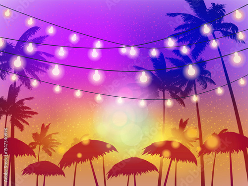 Beach Party, Night Beach Palms Banner, Flyer