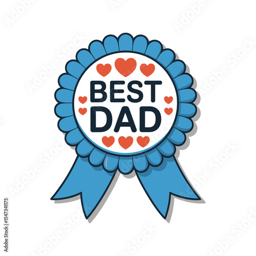 Best dad award badge illustration with hearts and blue ribbon for father's day celebration