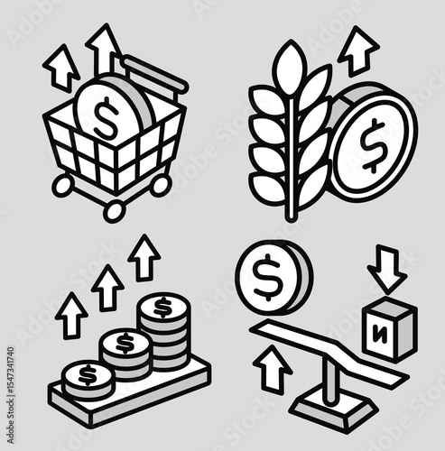 Monetary and Finance Icon Illustration Set