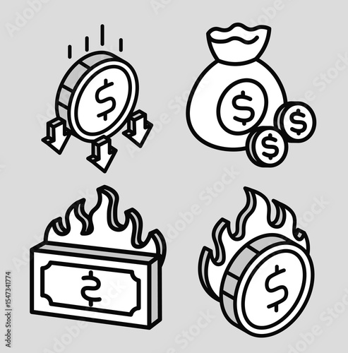 Monetary and Finance Icon Illustration Set