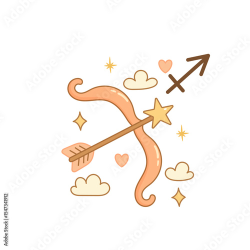 Sagittarius zodiac symbol, cartoon bow and arrow icon