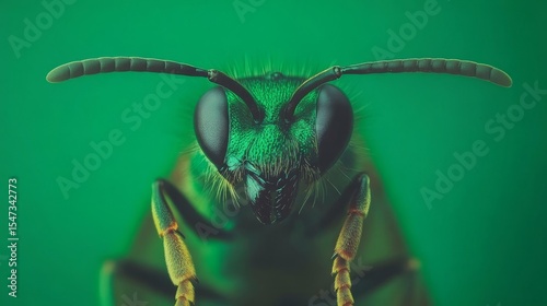 The image showcases a wasp's sharp stinger and intricate compound eyes in detail