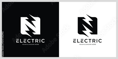 Initial N Letter with Lightning Bolt Logo Vector Design