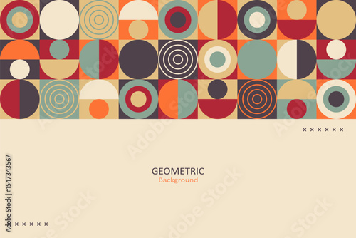A modern geometric background with retro-style circular patterns on the top and minimalist beige space with text on the bottom, ideal for creative design layouts.
