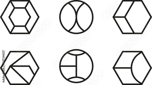 Brutalist abstract geometric shapes and grids. Brutal contemporary figure star oval spiral flower and other primitive elements.