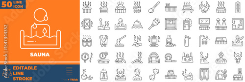 Sauna Line Editable Icons set. Vector illustration in modern thin line style of sauna icons: steam, wood baptistery, massage, etc