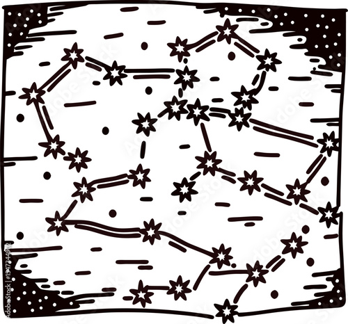 Hand drawn celestial map with constellation patterns doodle vintage astronomy illustration
