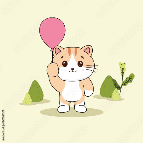 Happy cute cats in the nature standing pose illustration