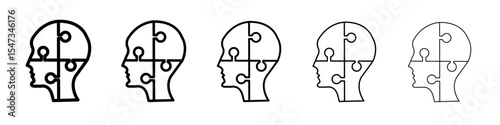 People head with puzzles icon flat illustration set logo