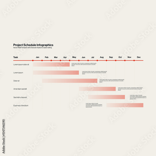 Project Schedule Timeline Infographic Template in Minimal Design. Editable eps10 Vector Graph.