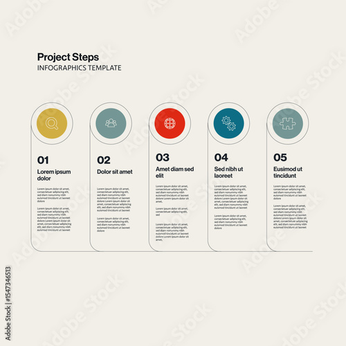 Timeline Infographic Template Horizontal 5 Menu Options with Icons. Editable eps10 Vector Illustration.