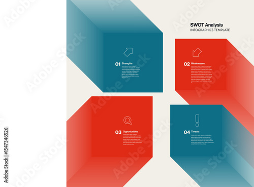 SWOT Analysis Infographic Template with Square Shapes. Editable eps10 Vector Illustration.