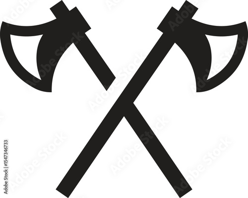 Two Crossed Axes in Detailed Black and White Engraved Style Illustration
