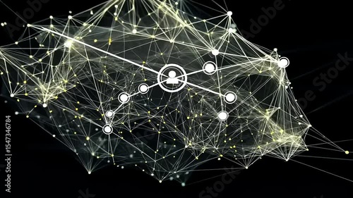 Abstract representation of interconnected nodes and lines depicting a digital network in motion