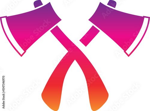 Two Crossed Axes in Detailed Black and White Engraved Style Illustration