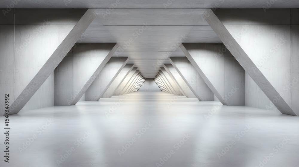 Fototapeta premium An interior view of a minimalist concrete hallway showcasing geometric lines and depth, emphasizing modern architectural design and simplicity in space.