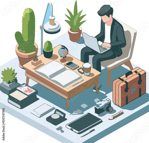 Line Art of Person Working Remotely