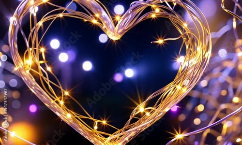 Glowing Heart Shape Formed by Fairy Lights Against Dark Bokeh Background