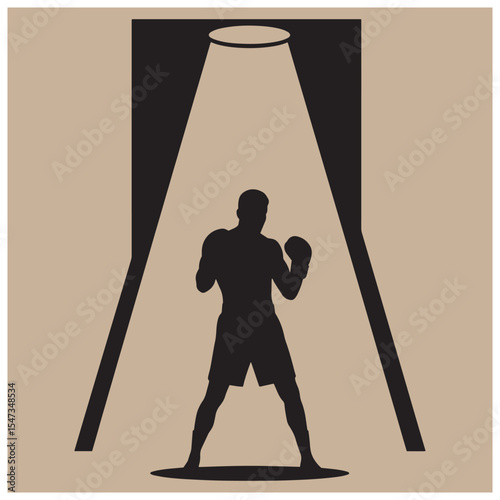 Boxer silhouette under spotlight vector illustration depicting strength and championship ambition