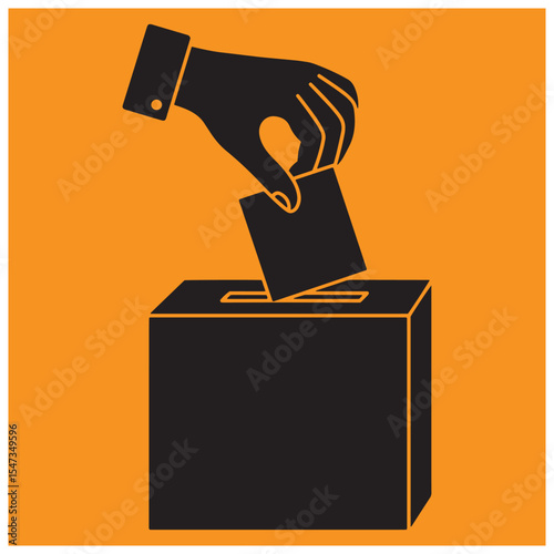 Illustration of a hand casting a ballot into a ballot box representing voting and elections