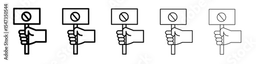 Protest banner in hand icon flat illustration set logo