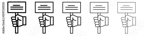Protest banner in hand icon flat illustration set logo