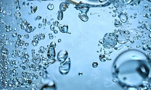 Dynamic Underwater Bubbles Rising and Falling in Clear Blue Water, Close Up