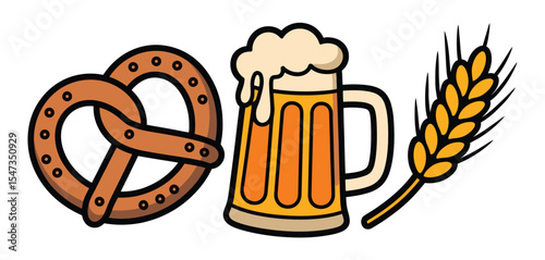 Oktoberfest Illustration Pretzel Beer Wheat