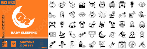 Baby Sleeping Duotone Editable Icons set. Vector illustration in modern thin duotone style of baby sleeping icons: newborn, cute, child, etc