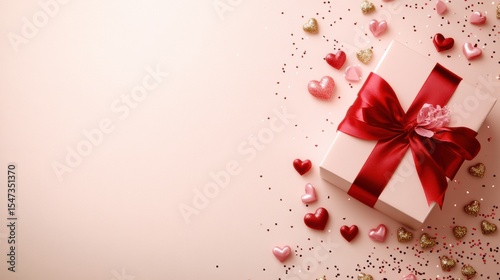 Pastel Background with Gift, Hearts and Copy Space - Valentine's Mother's gift free