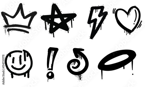 Set of graffiti spray paint icons. design elements for banner, flyer, cards, poster, Grunge and dirty decoration collages and ads