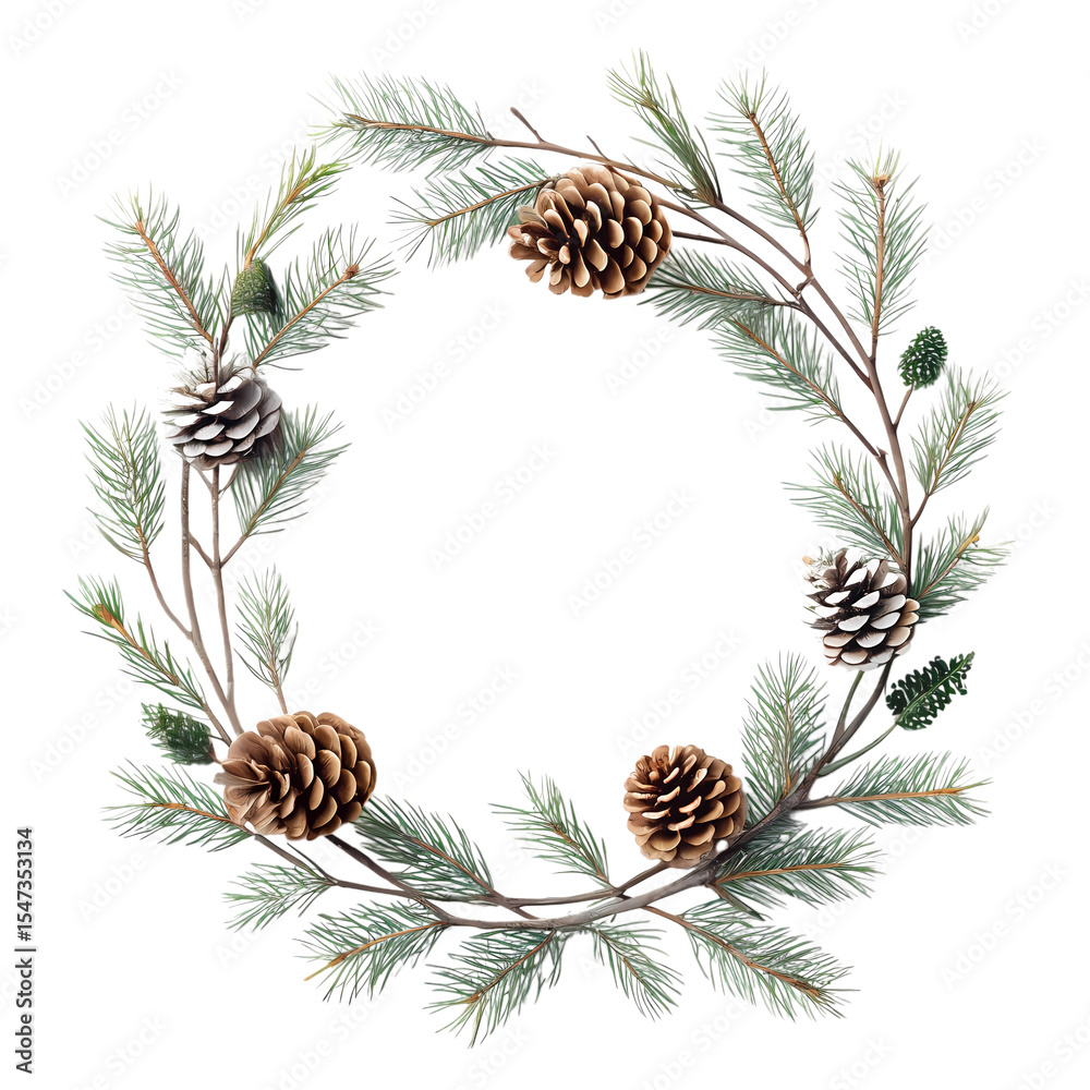 Obraz premium Elegant Pine Cone Wreath: Winter Holiday Decoration, Christmas Decor, Festive Wreath, Natural Elements, Circular Design