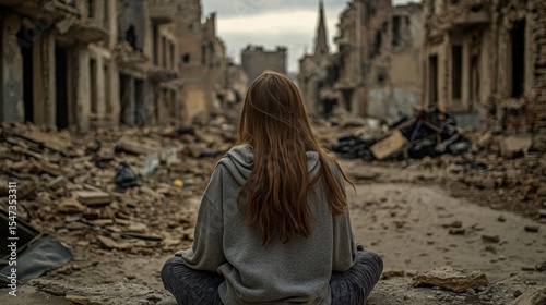 Woman weeping beside a demolished house in poignant display of emotion and cries near that was