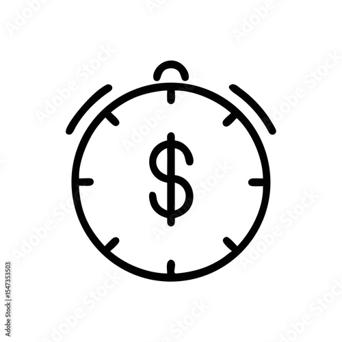 Line Icon of Stopwatch with Dollar Symbol Representing Time is Money or Financial Efficiency