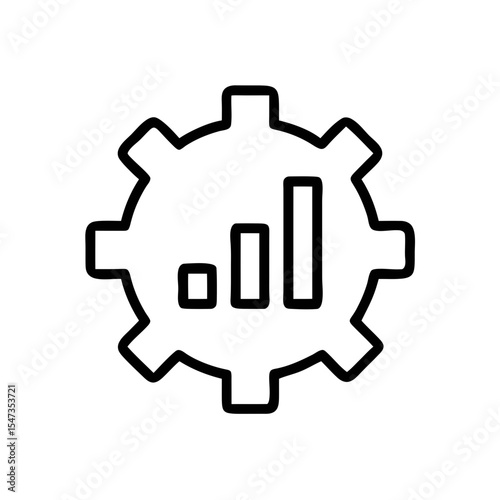 Minimal Line Art Gear with Bar Chart Icon for Analytics and Optimization
