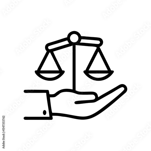 Minimal Line Art Hand Holding Justice Scale Icon for Law and Ethics