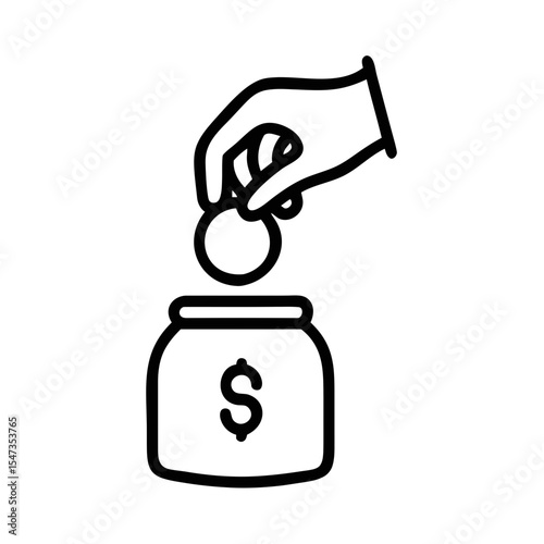 Minimal Line Art Hand Putting Coin in Money Jar Icon for Savings