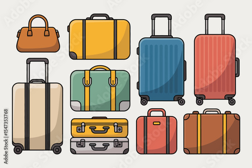 Collection of Colorful Suitcases and Handbags for Travel