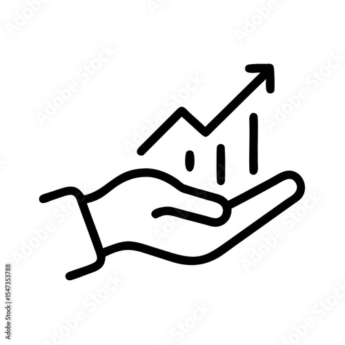 Minimal Line Art Hand Holding Growth Chart Icon with Upward Arrow