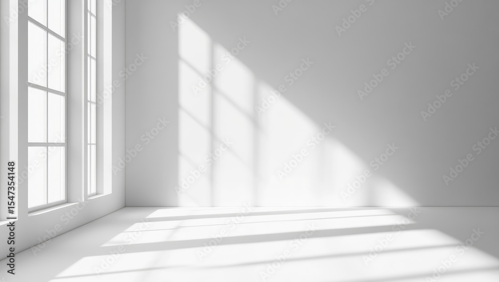 Fototapeta premium White room with large window, sunbeams casting shadows