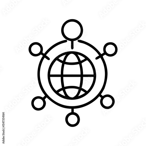 Global Network Connection Outline Icon – Simple Digital Web Communication Symbol