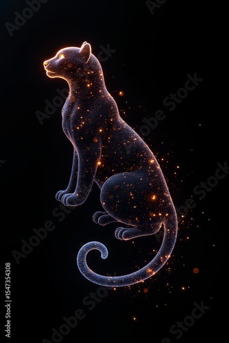 Illustration. Abstract figure of a panther on black background.