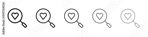 Search heart icon flat illustration set logo