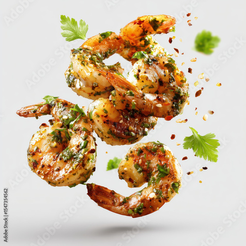 Crispy Grilled Shrimp with Aromatic Herbs and Spices , isolated on white background png